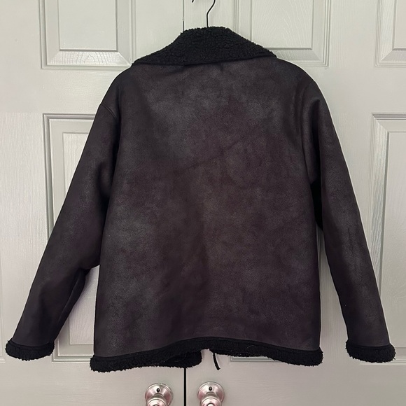 Abercrombie Relaxed Vegan Suede Aviator Jacket Black - Picture 4 of 4